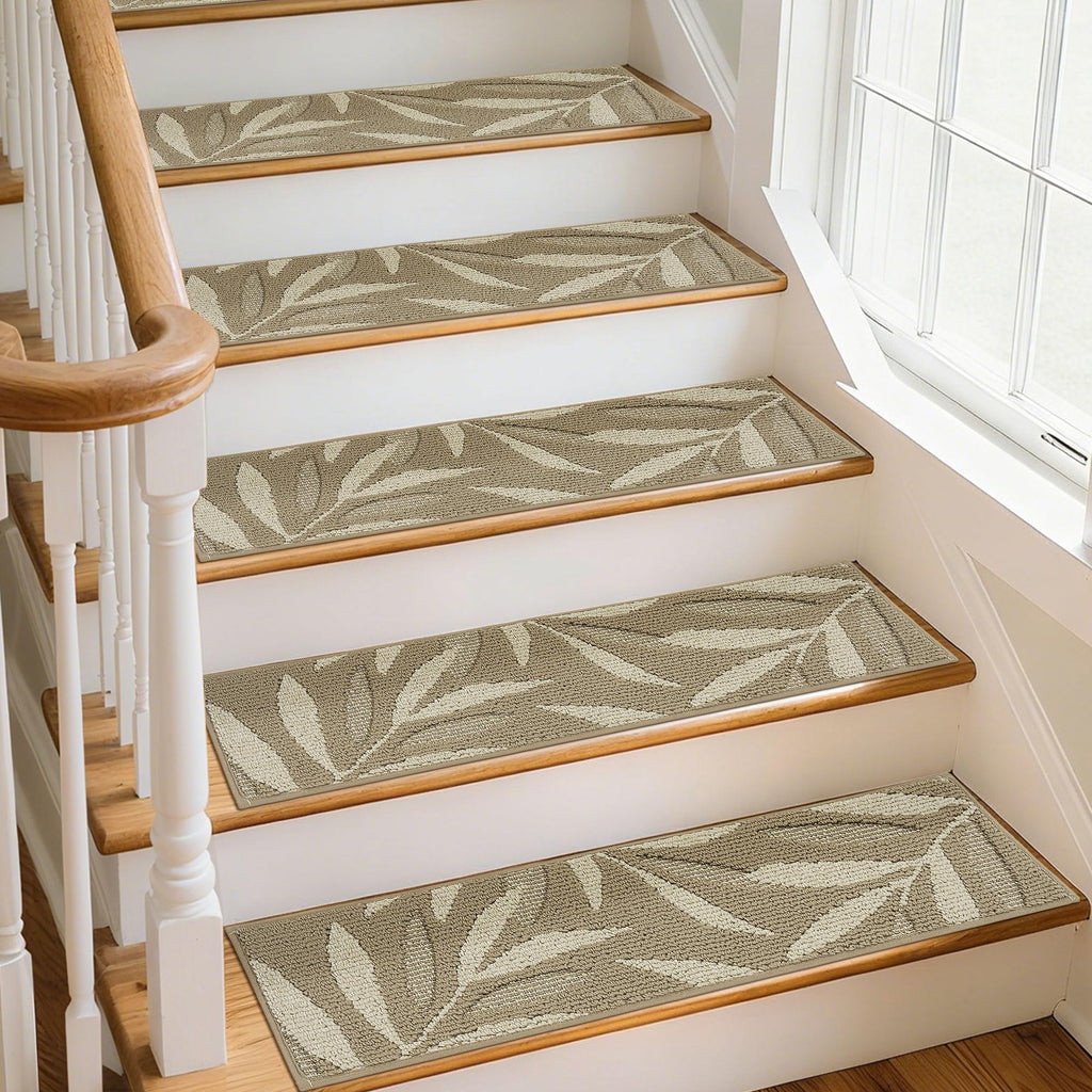3D Leaf Stair Treads, 14 Pack 9" X 28", Beige
