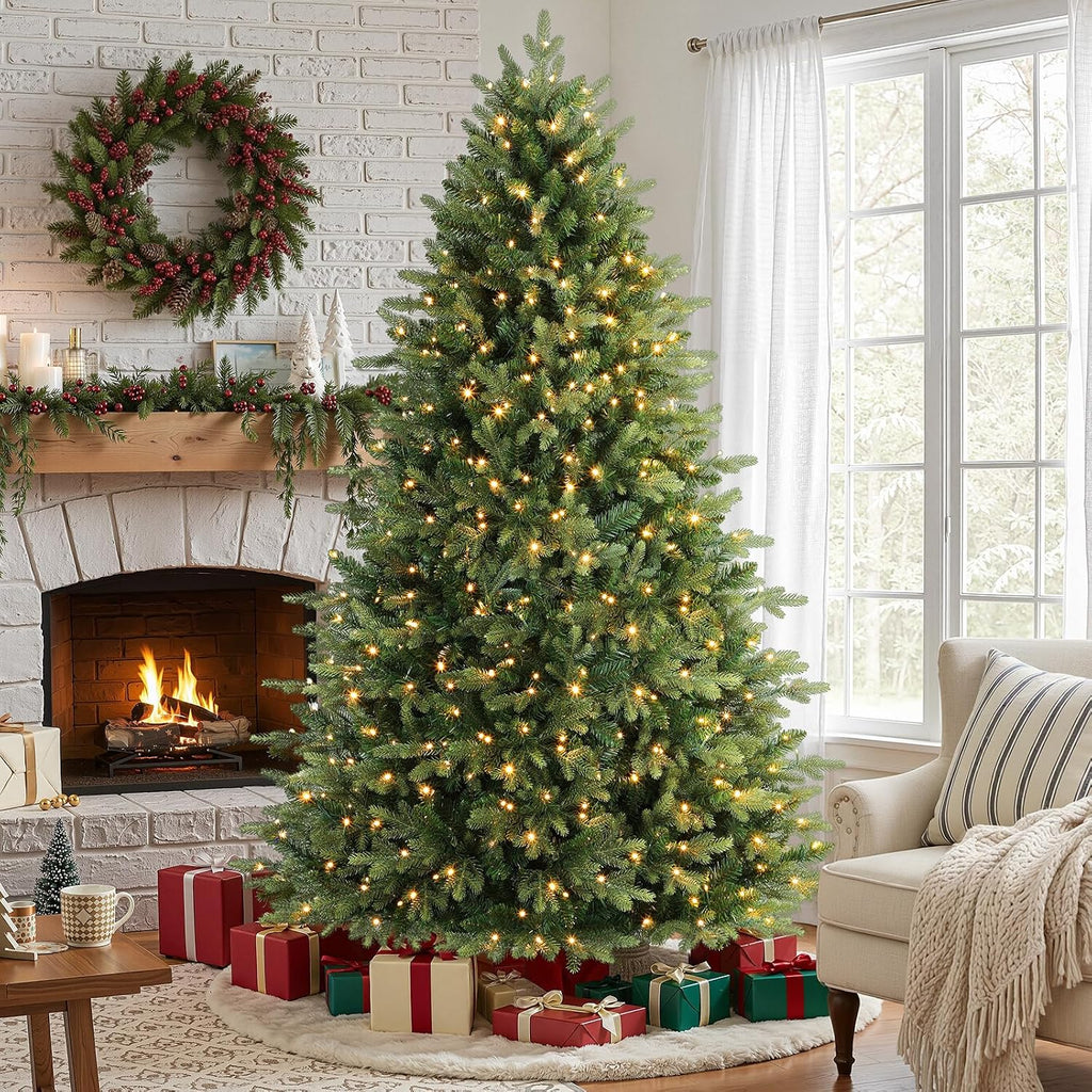 7ft Prelit Artificial Full Hinged Christmas Tree with Color Lights