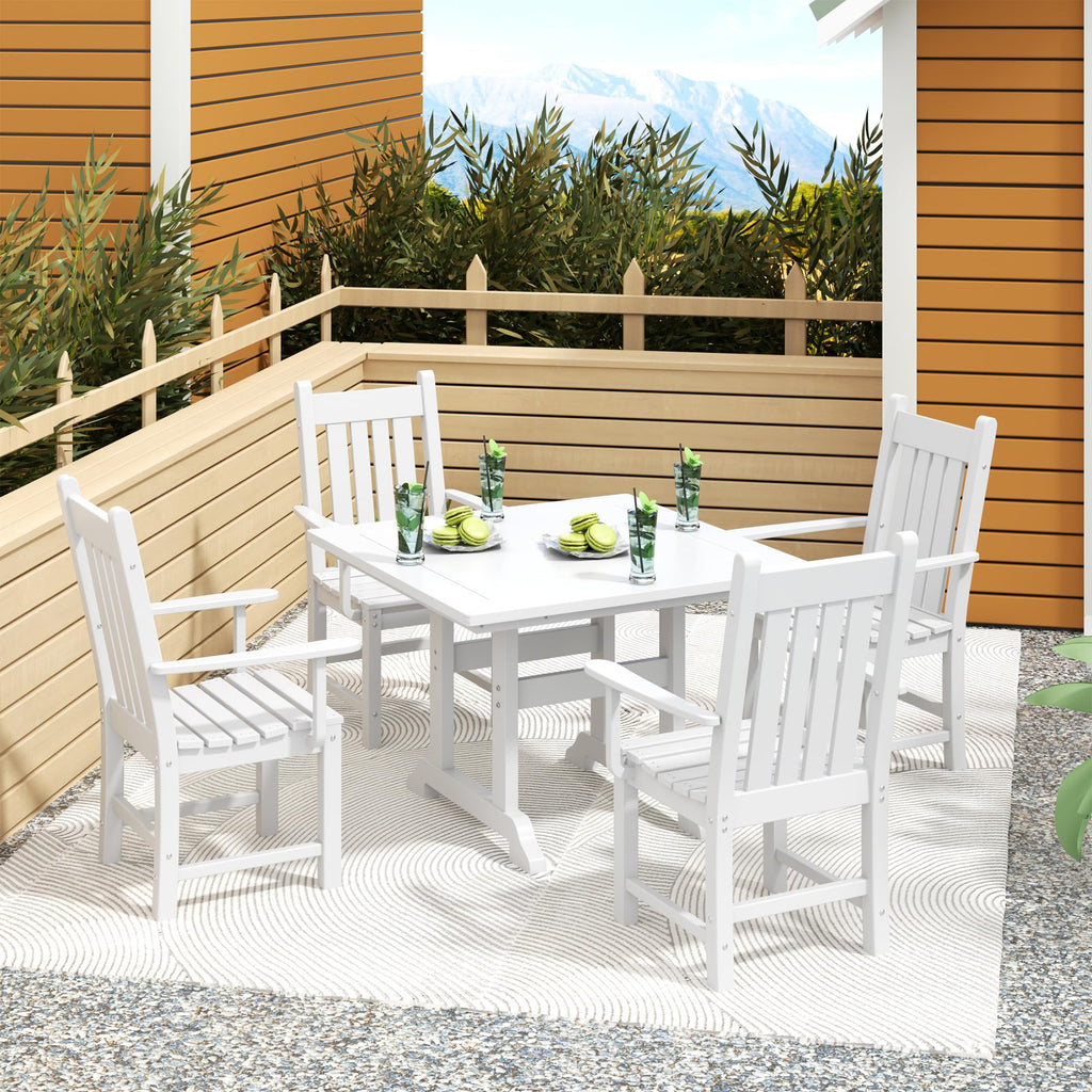 Patio Dining Chairs, Plastic Outdoor Adirondack Chair with Arm, HDPE Poly Lumber, Waterproof Restaurant Bistro Dining