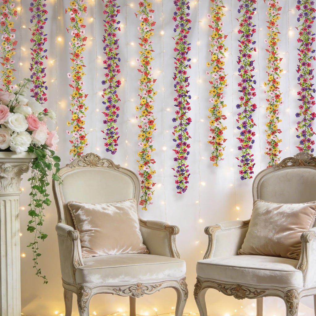 Artificial Flowers Garland Ivy, 4 Pack 5.9 FT Spring Summer Decor UV Resistant Fake Mums Floral Vine Silk Daisy