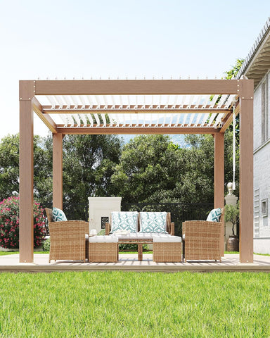 GarveeLife Louvered Pergola 10 ft x10', Outdoor Pergola with Adjustable Louvered Roof, Reinforced Aluminum Frame