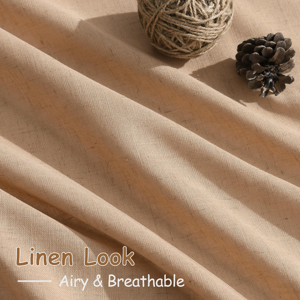 Camel Linen Curtains 84 Inches Long Back Tab Light Filtering Privacy Semi Sheer Drapes Modern Farmhouse Decor Camel