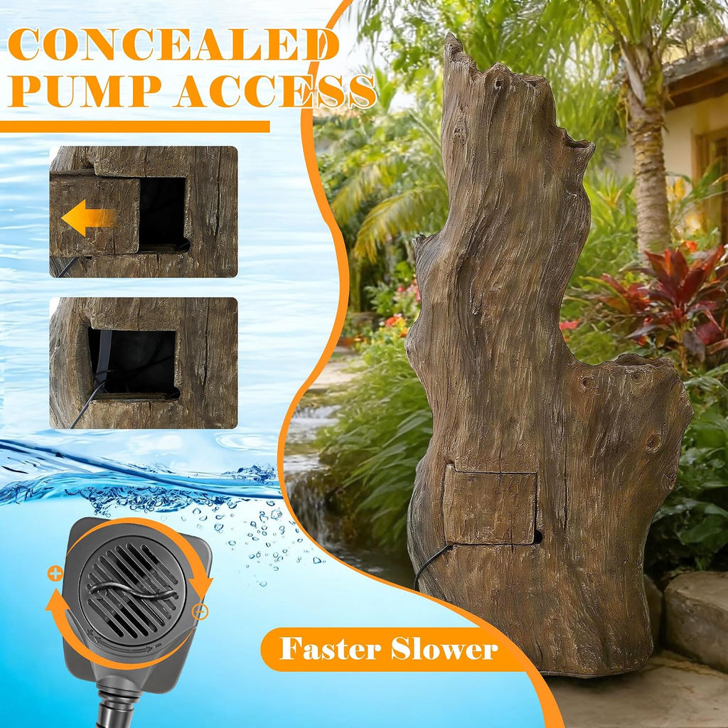 Outdoor Water Fountain, 40" H Tree Trunk Fountain with 5 Waterfalls, 6 Tiers Cascading Garden Water Feature with LED