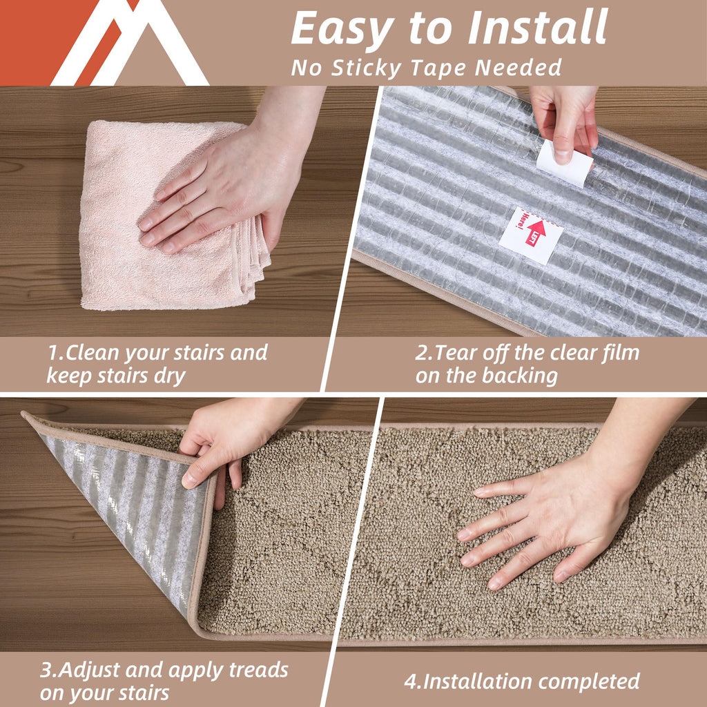 Edging Non-Slip Carpet Mat 28inX9in, 15pc, Beige