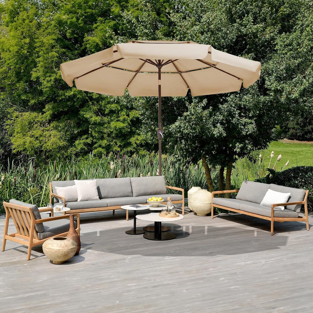 3 Tiers 9 FT Patio Umbrellas Outdoor Table Umbrella with Push Button Market Umbrella 8 Sturdy Ribs UV Protection - Beige