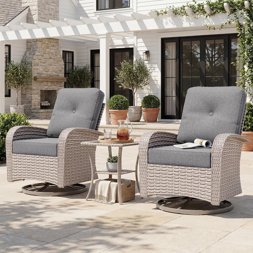 Patio Wicker Chairs Swivel Rocker, Outdoor Swivel Glider Rocker Chairs with Rattan Side Table, All Weather