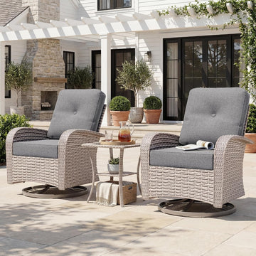Patio Wicker Chairs Swivel Rocker, Outdoor Swivel Glider Rocker Chairs with Rattan Side Table, All Weather