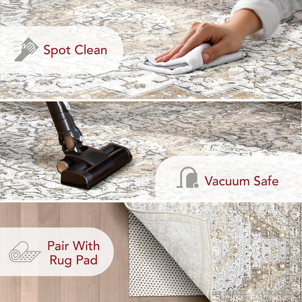 Thea Beige Medallion Power Loomed Area Rug