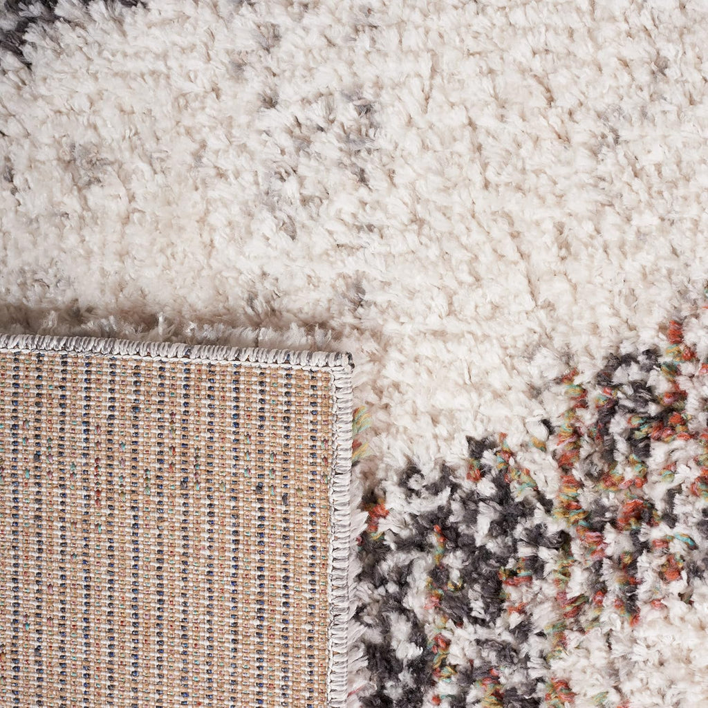 Jericho Shag Collection Area Rug - 6'7" Square, Ivory & Black, Moroccan Boho Design, Non-Shedding & Easy Care