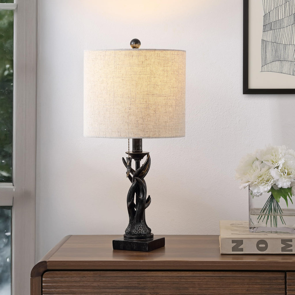 Gaston Rustic Faux Antler Resin Table Lamp 20.5", Antique Black