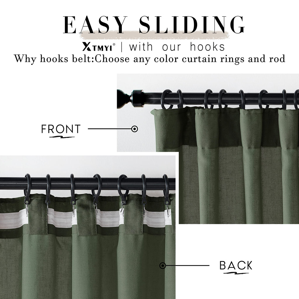 96 Inches Long Curtains Drapes for Sliding Glass Patio Door, Textured Cotton Boho Linen Sheer Window Curtain