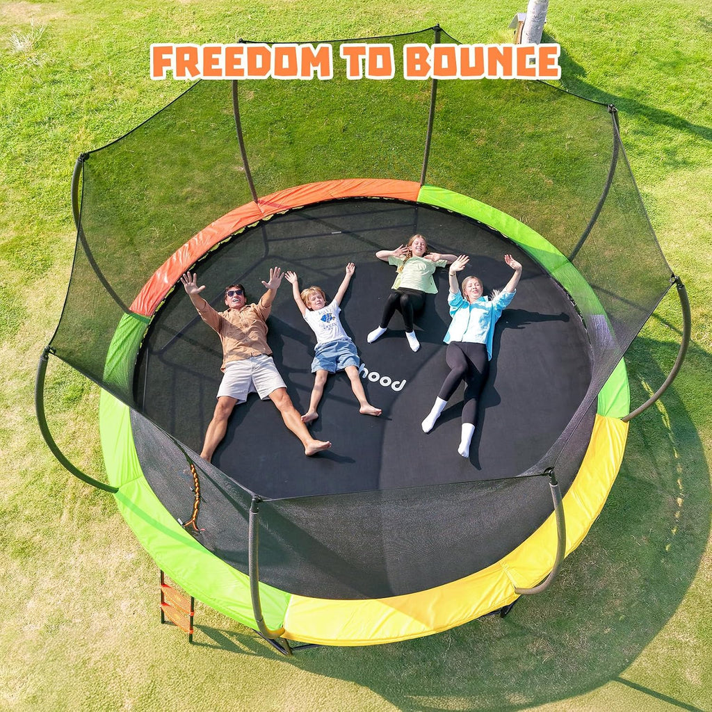 Trampoline Outdoor 12FT 14FT, Recreational Trampolines with Enclosure Net and Ladder, ASTM Approved for Kids and
