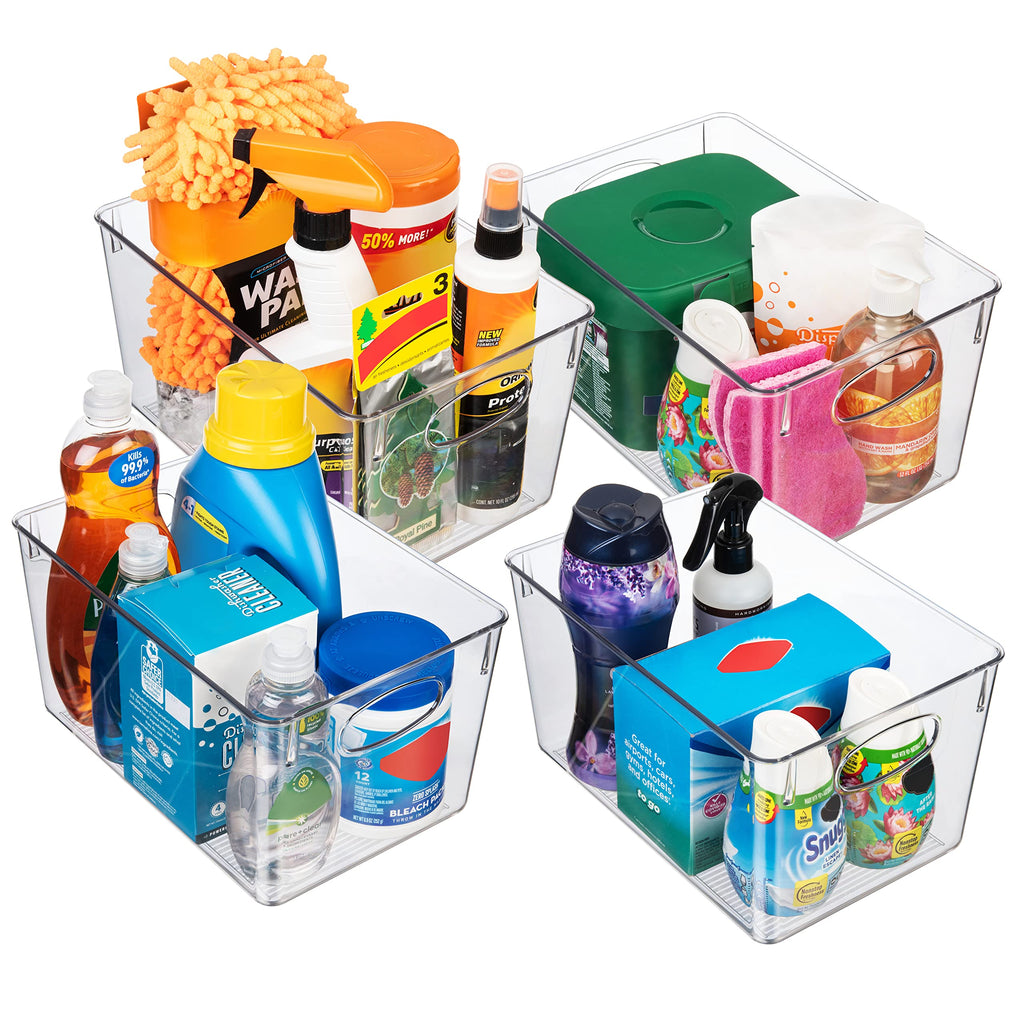 Plastic Storage Bins With lids - Perfect Kitchen Fridge Organizer, Pantry Organization, Cabinet Organizers (4 Pack)