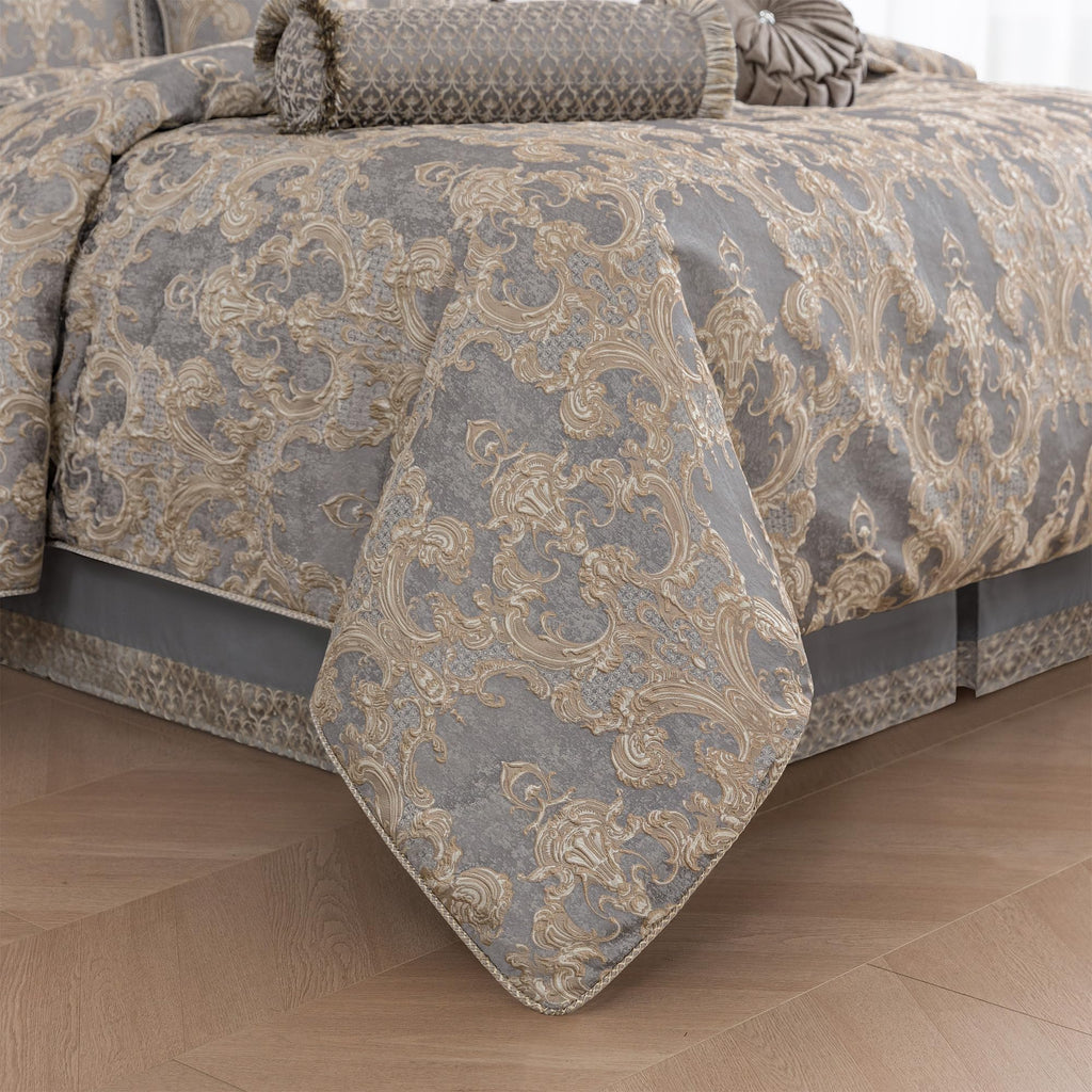 9-Piece Luxury Jacquard Comforter Set, Gray+Beige Brown