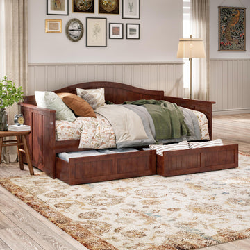 Nantucket Twin Size Wood Daybed Frame with 2 Storage Drawers, Walnut
