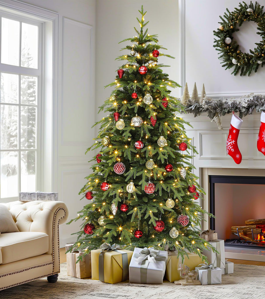 7.5ft Pre-Lit Green Christmas Tree, 2199 Branch Tips and 400 Lights
