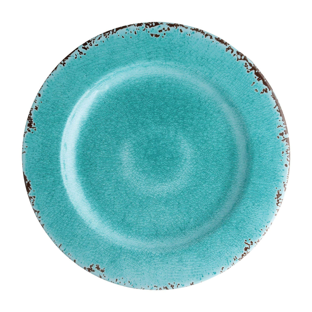 12-Piece Melamine Dinnerware Set, Includes Dinner Plates, Salad Plates, Bowls, Service for 4. (Crackle, Turquoise)