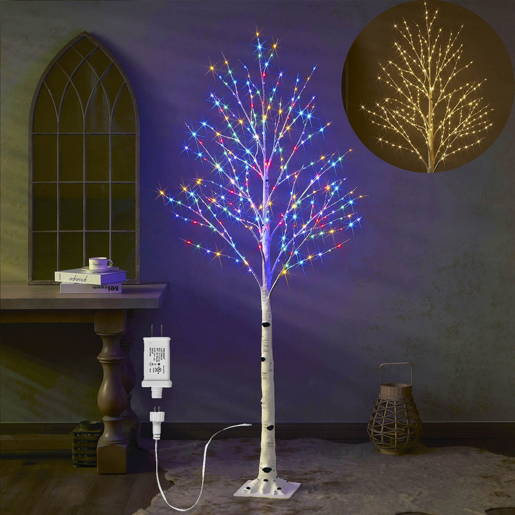 Lighted Birch Tree with 330L Warm White and Multi Color Fairy Lights 8 Functions 6FT, Faux Tree with Lights for