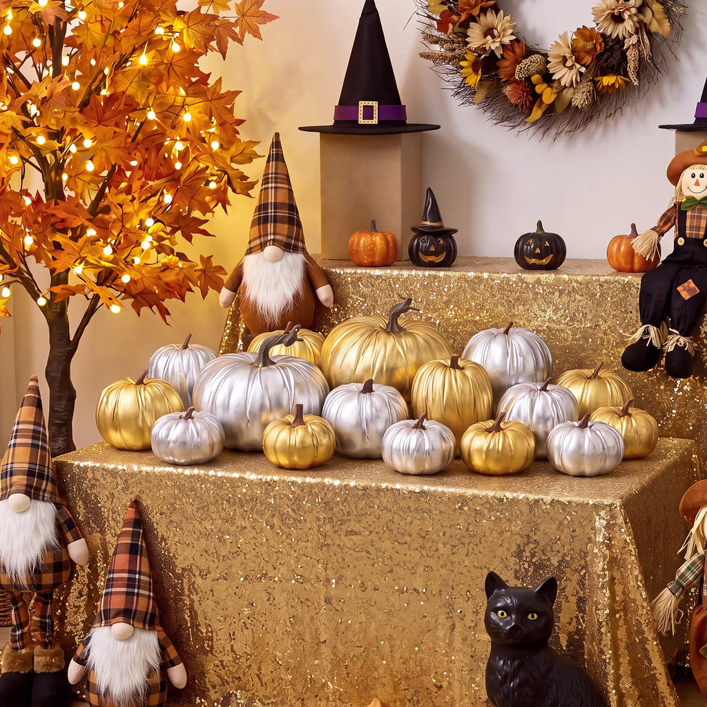8 Pcs Fake Gold Leather Pumpkins Artificial Pumpkin Decoration