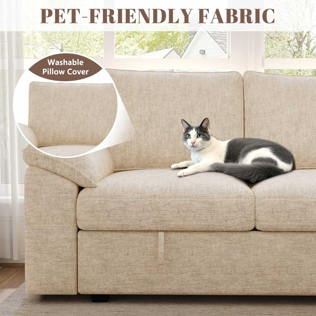 106'' Modular Sectional Sofa with Pull Out Bed, Sleeper Sofa, Beige