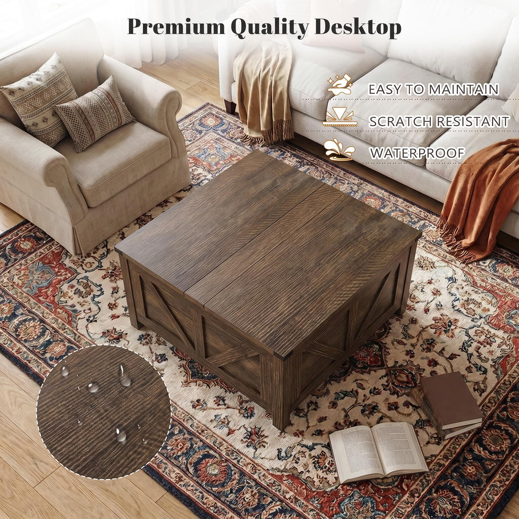 35" Farmhouse Coffee Table, Rustic Center Table with Lift Top