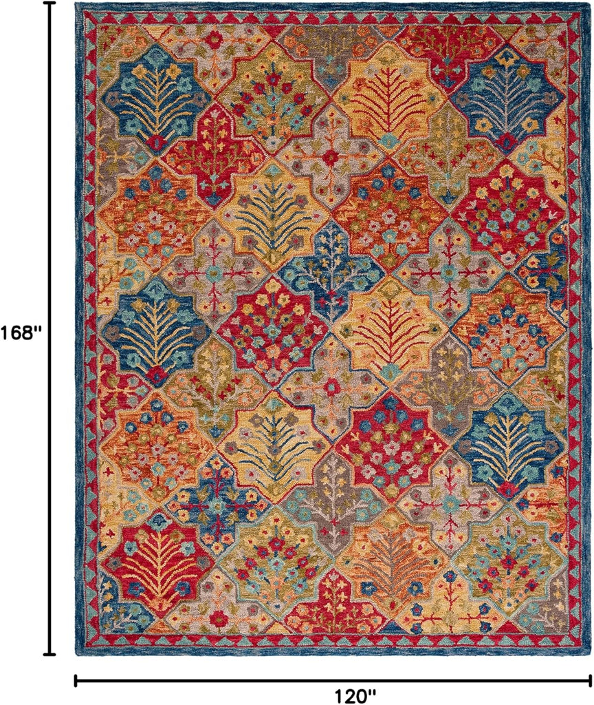 Aspen Area Rug - 10' x 14', Blue & Orange, Handmade Boho Wool