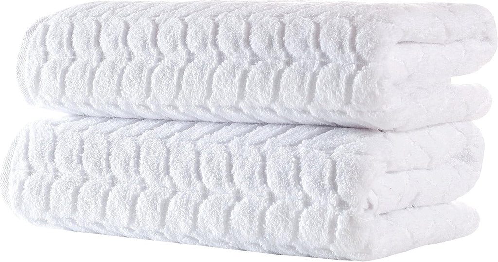Turkish Cotton Bath Towels, Hand Towels - Soft Plush Jacquard Collection Luxury Towels Set (White, Towel Set of 6)