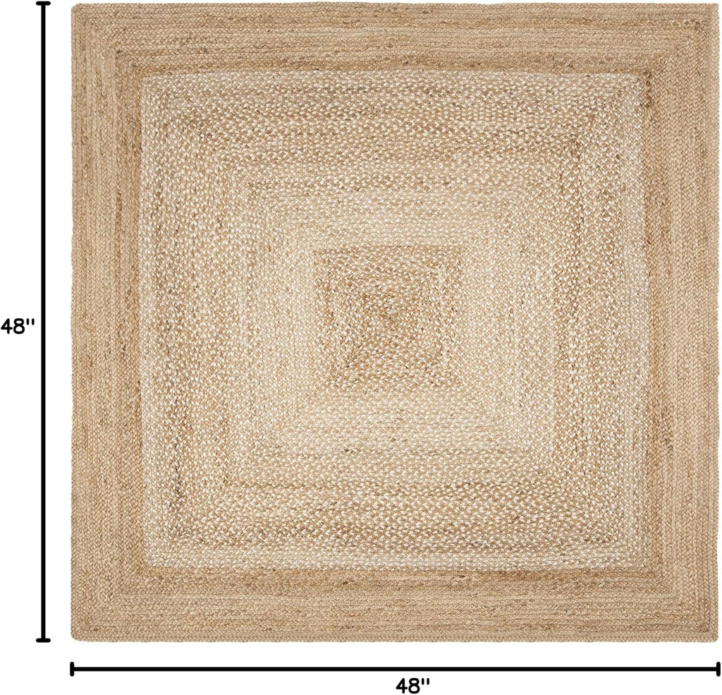 Natural Fiber Square Rug 4', Jute Textured Natural & Ivory NF885B