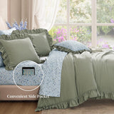 Queen Comforter Set - 7 Pieces Ruffle Sage Green Bedding Sets