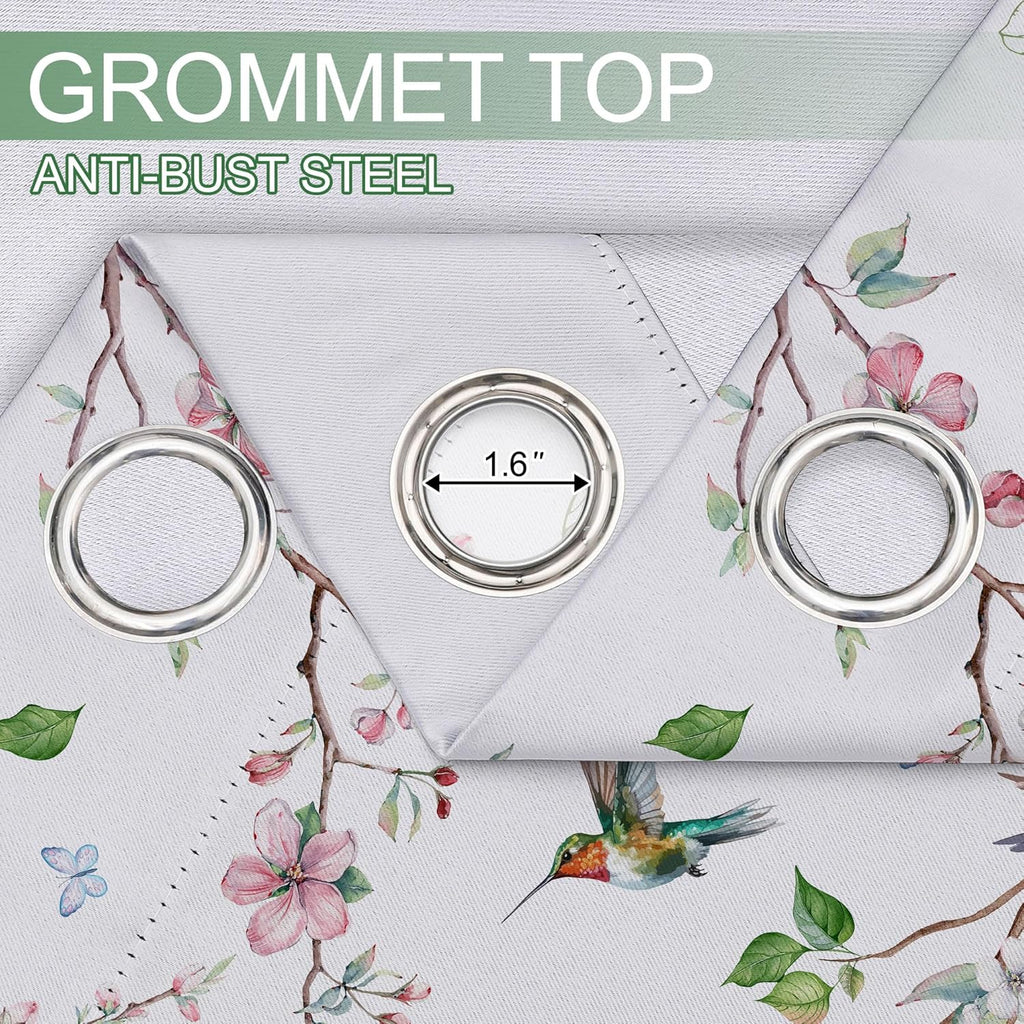 Spring Curtains 96 Inches Long, Floral Bird Branch Living Room Blackout Curtains Room Darkening, Farmhouse Light
