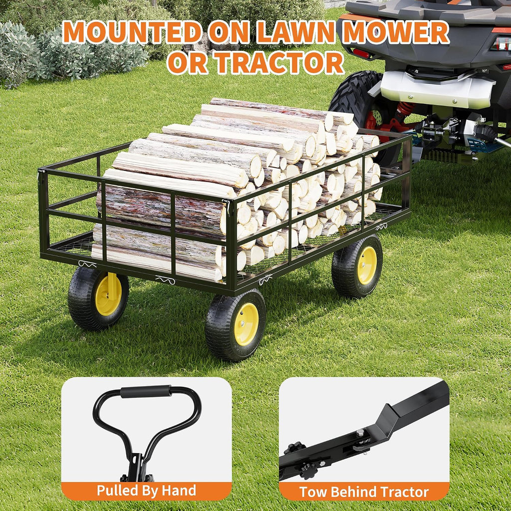 Heavy Duty Steel Garden Cart, 1200 Lbs Garden Wagon with 13" All Terrain Tires, 3-in-1 Metal Utility Wagon with