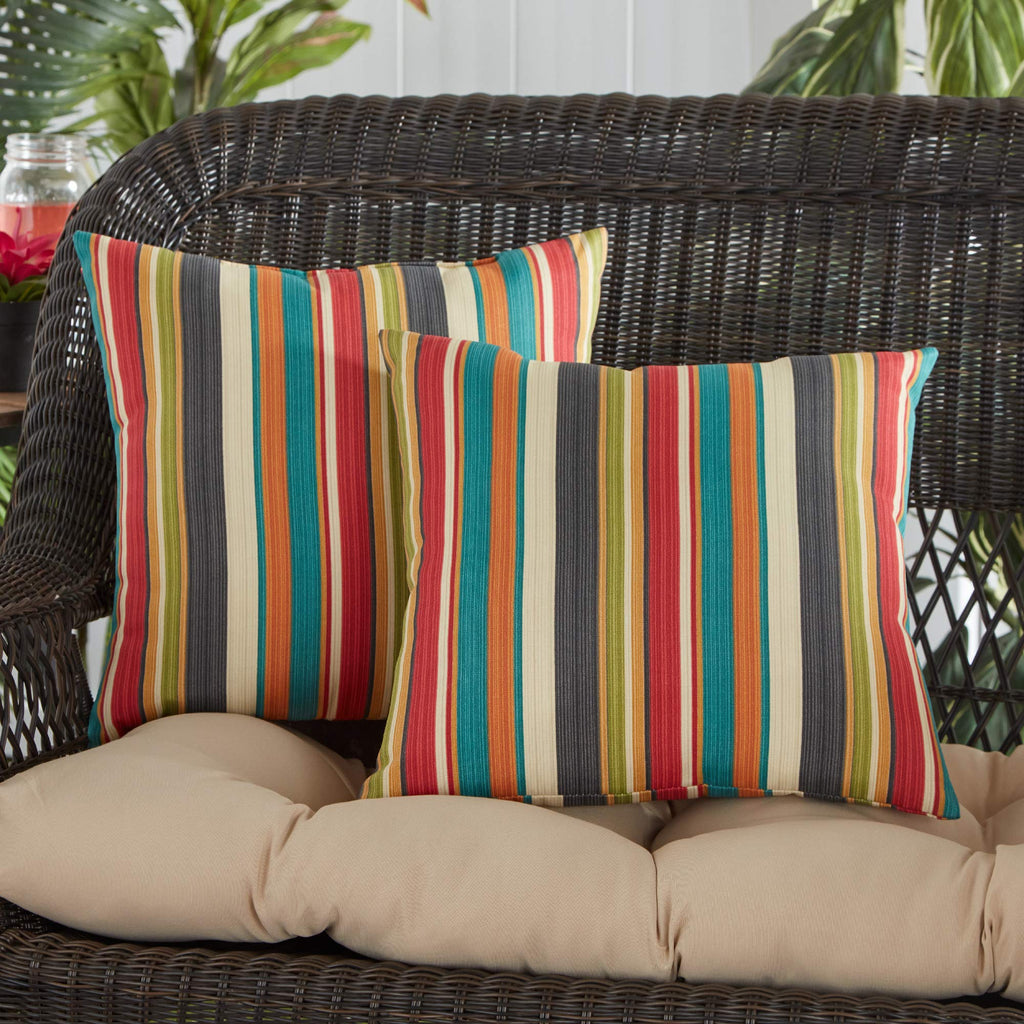 Outdoor 17-inch Square Decorative Throw Pillow, 2-Pack, Adobe Stripe