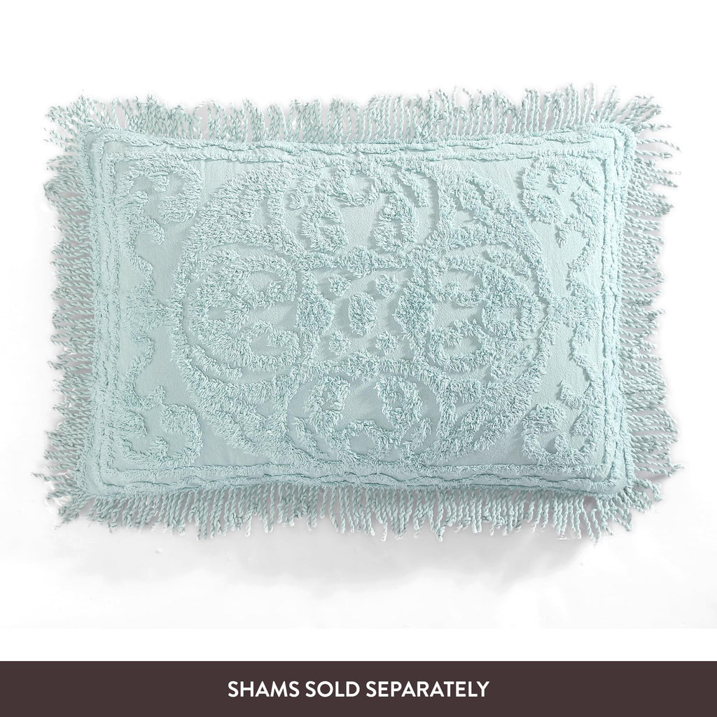 Medallion King Cotton Chenille Bedspread, Blue