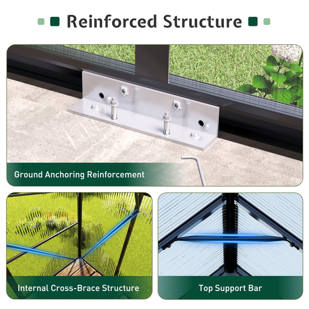 8x10 FT Walk-in Polycarbonate Greenhouse with 2 Top Windows