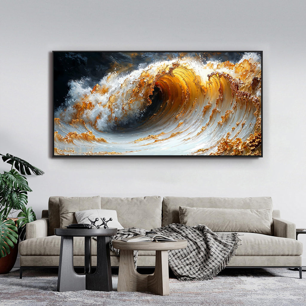 Canvas Wall Art Decor Large Wall Art Large Framed Artwork for Walls Modern Abstract Wall Art Prints Gold Wave Wall