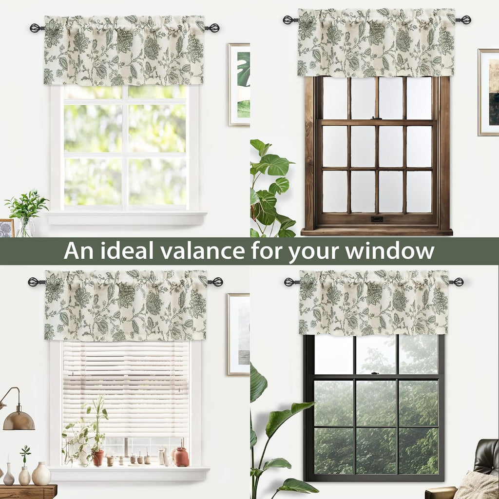 Freda Jacobean Floral Linen Blend Blackout Thermal Insulated Energy Saving Privacy Window Linen Curtain Valance Rod
