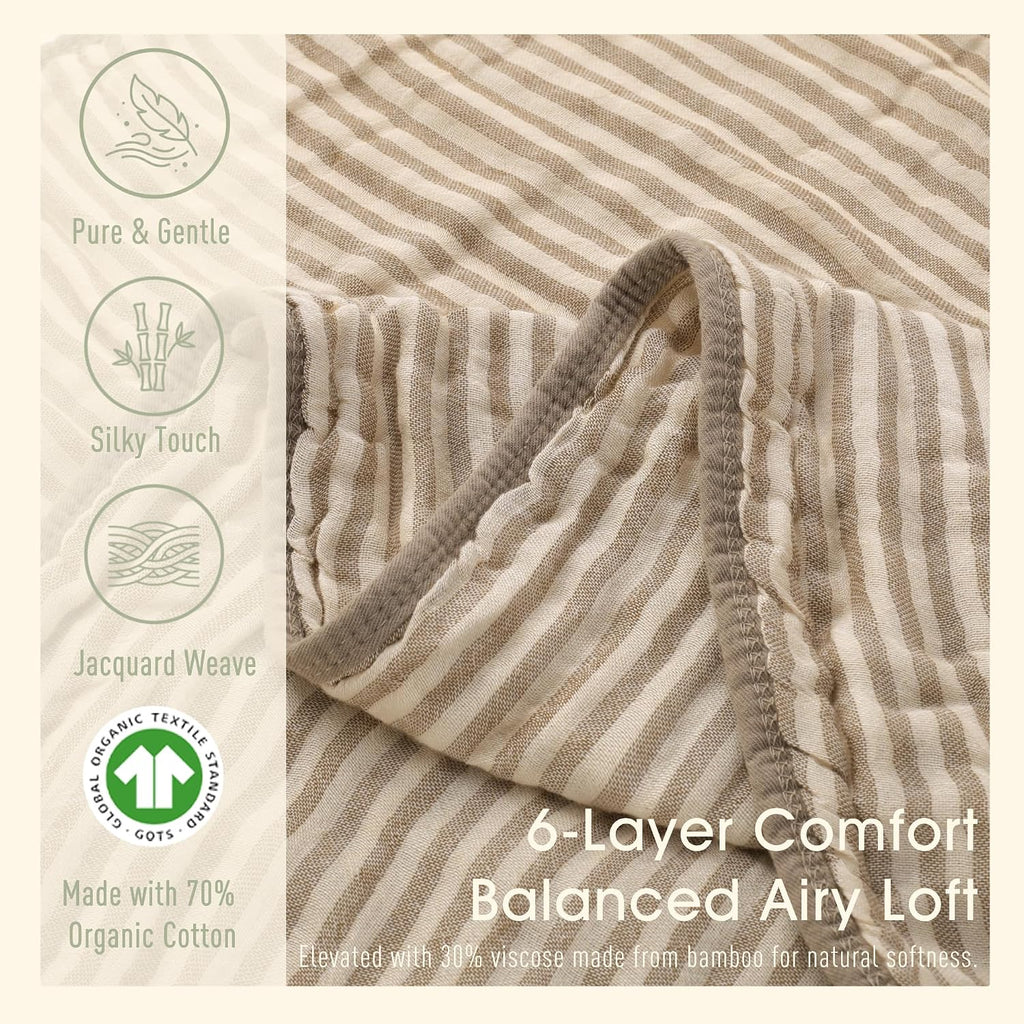 Ultra Soft Muslin Baby Blanket, Organic Cotton Blend (Cacao Stripe)