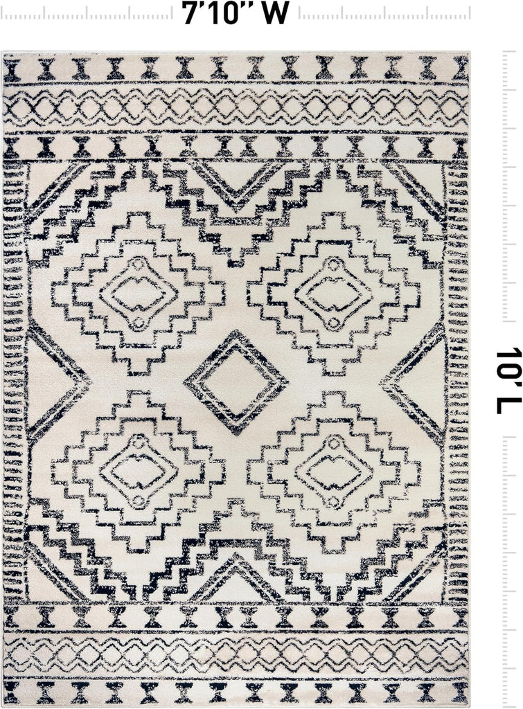 Southwestern Geometric Tribal Boho Area Rug Soft Cream