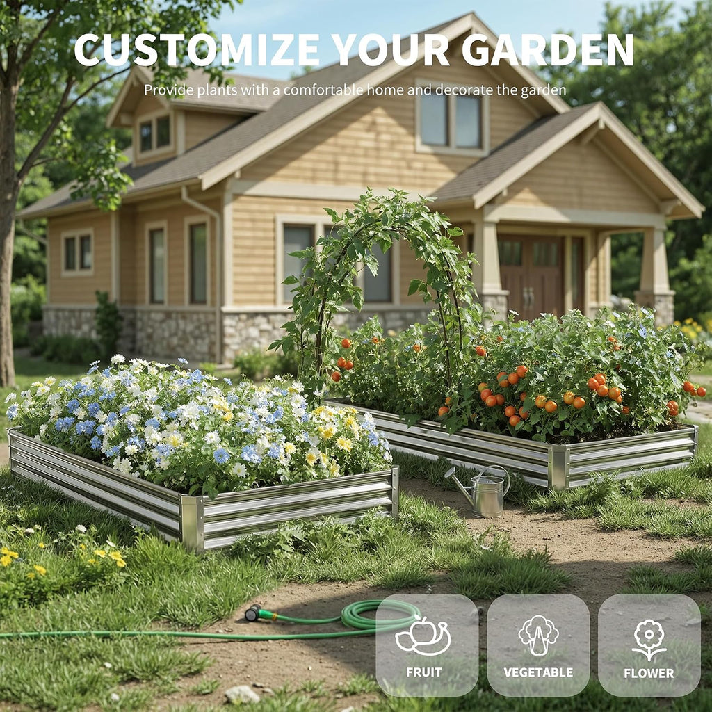 Galvanized Raised Garden Bed,Outdoor Planter Box Metal Patio Kit Planting Bed for Vegetables Flowers Herb