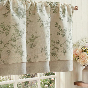 Amlie Floral Linen Valance Curtain Farmhouse Kitchen Valance for Living Room Laundry Light Filtering Double Layer