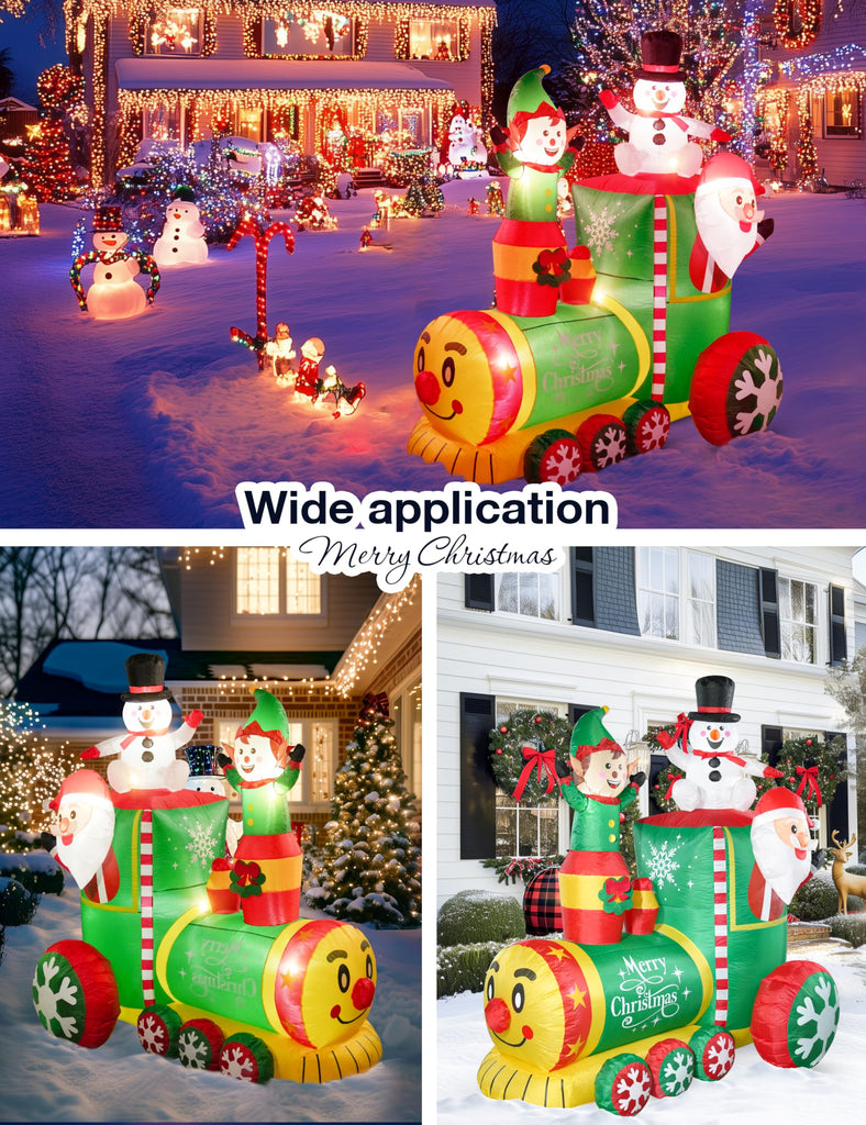 6FT Train Inflatable Christmas Decorations Outdoor with LED Lights, Inflatable Santa Claus Train with Elf and