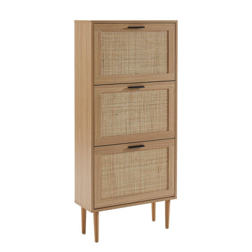 Amana Shoe Cabinet Oak Effect and Rattan Cane 60 cm