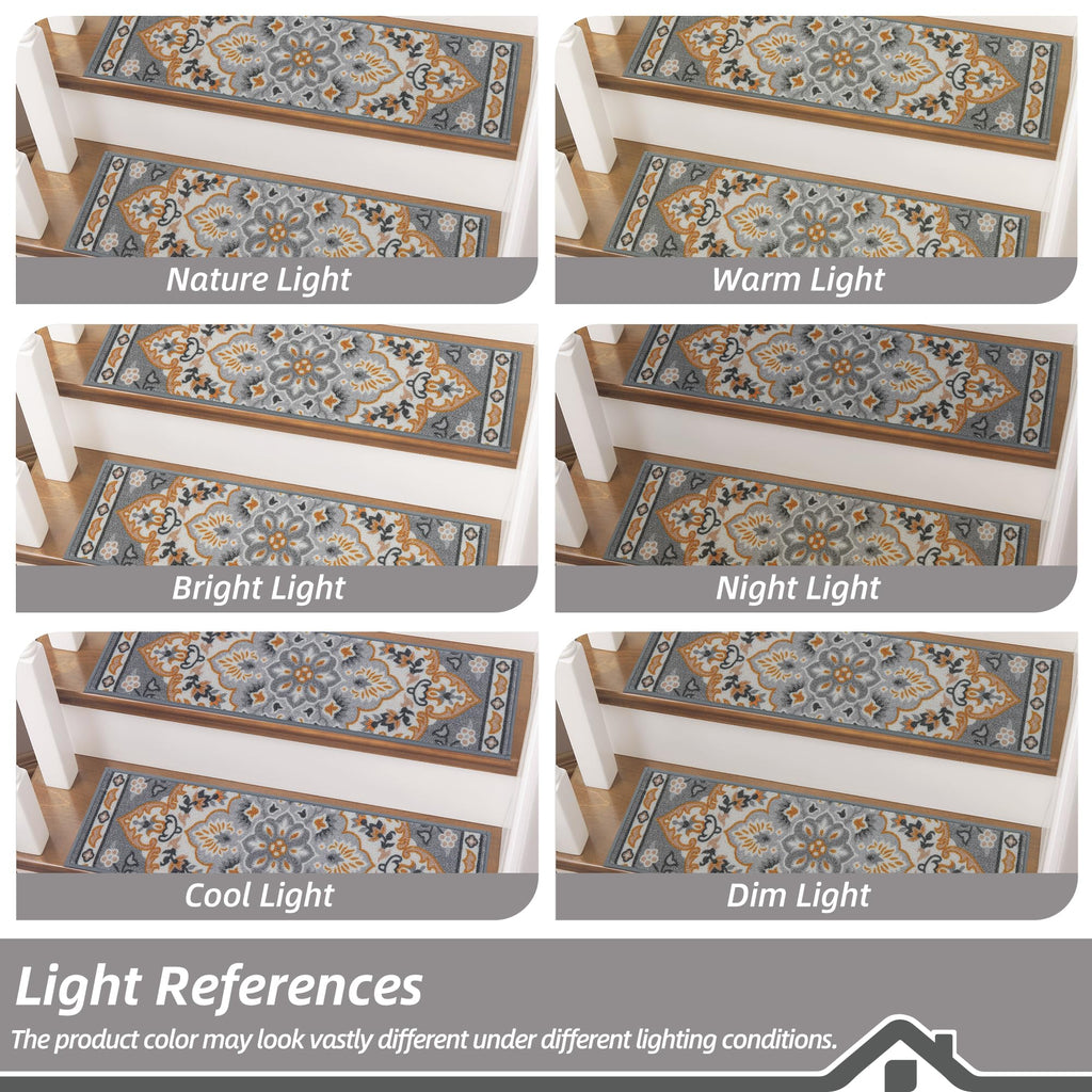 Stair Treads for Wooden Steps, 8"X30", 15pcs, Grey/Orange