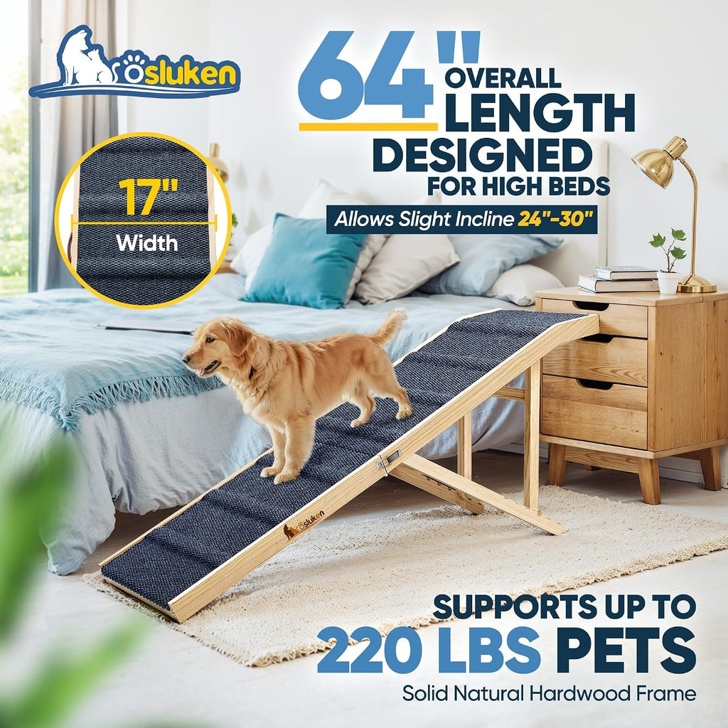 2026 Upgraded Dog Ramp for Bed, 64" Long Foldable Pet Ramp for Small Large Dogs, Dog Ramps for High Beds, High