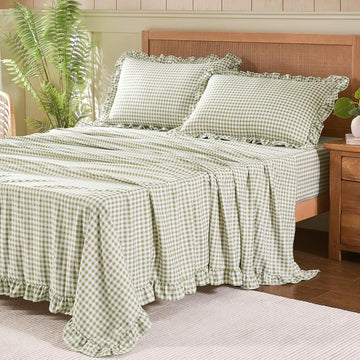 Sheet Set, Lightweight Super Soft Brushed Microfiber Plaid Bed Sheets with 16" Deep Pocket, 4 Piece