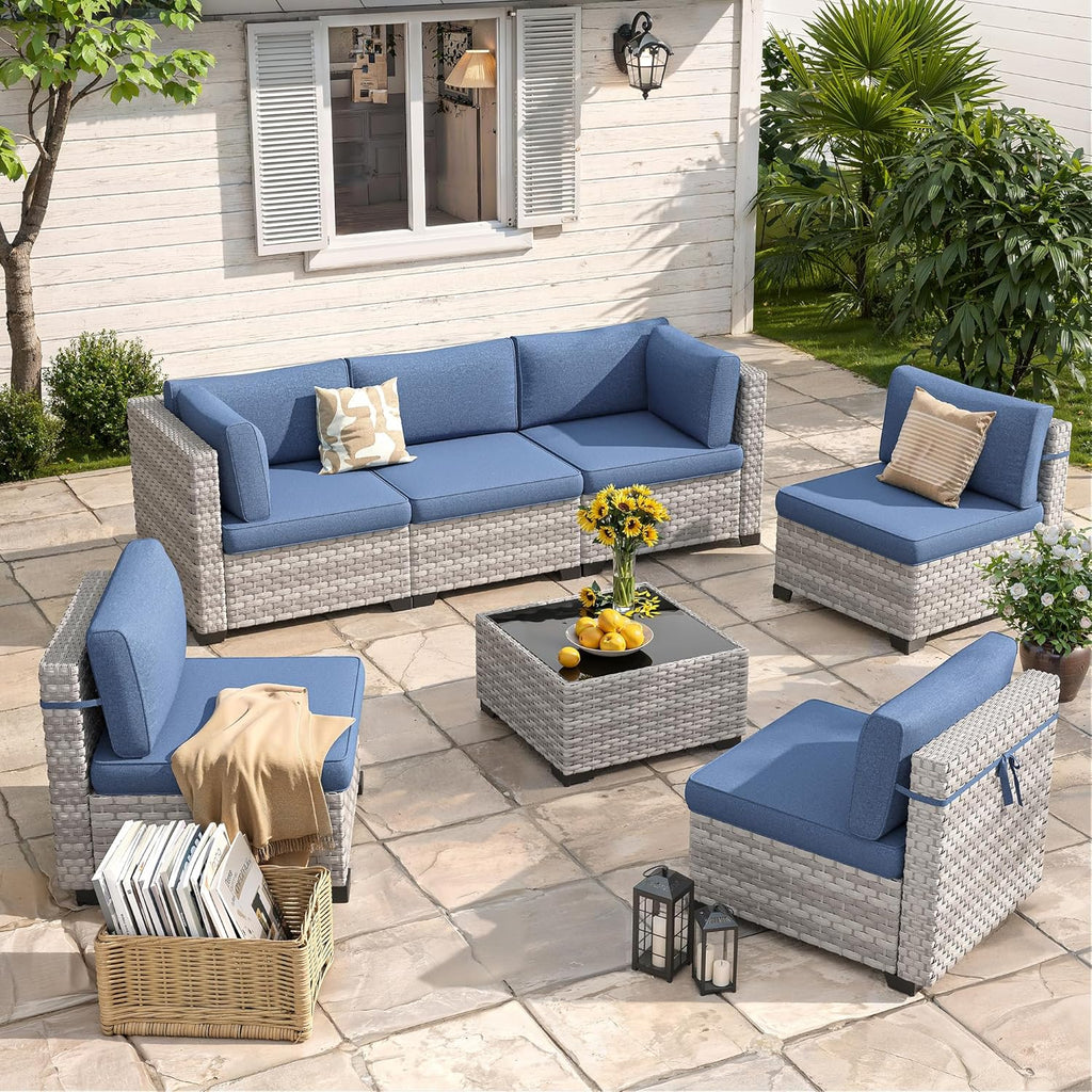 Wicker Outdoor Patio Furniture Set | Navy All-Weather Resistant for Backyard, Garden & Porch