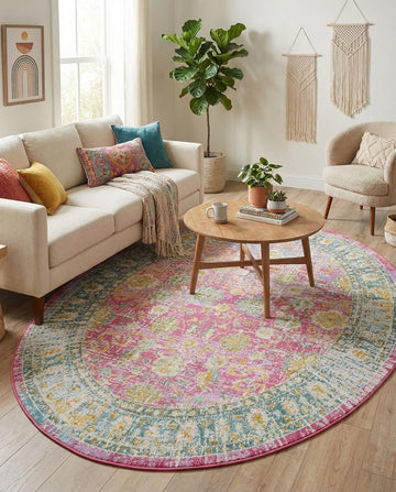 Paragon Rug - 5' Oval Pink Easy-Clean Rug - Vintage Floral Design s, Bedrooms, and Entryways