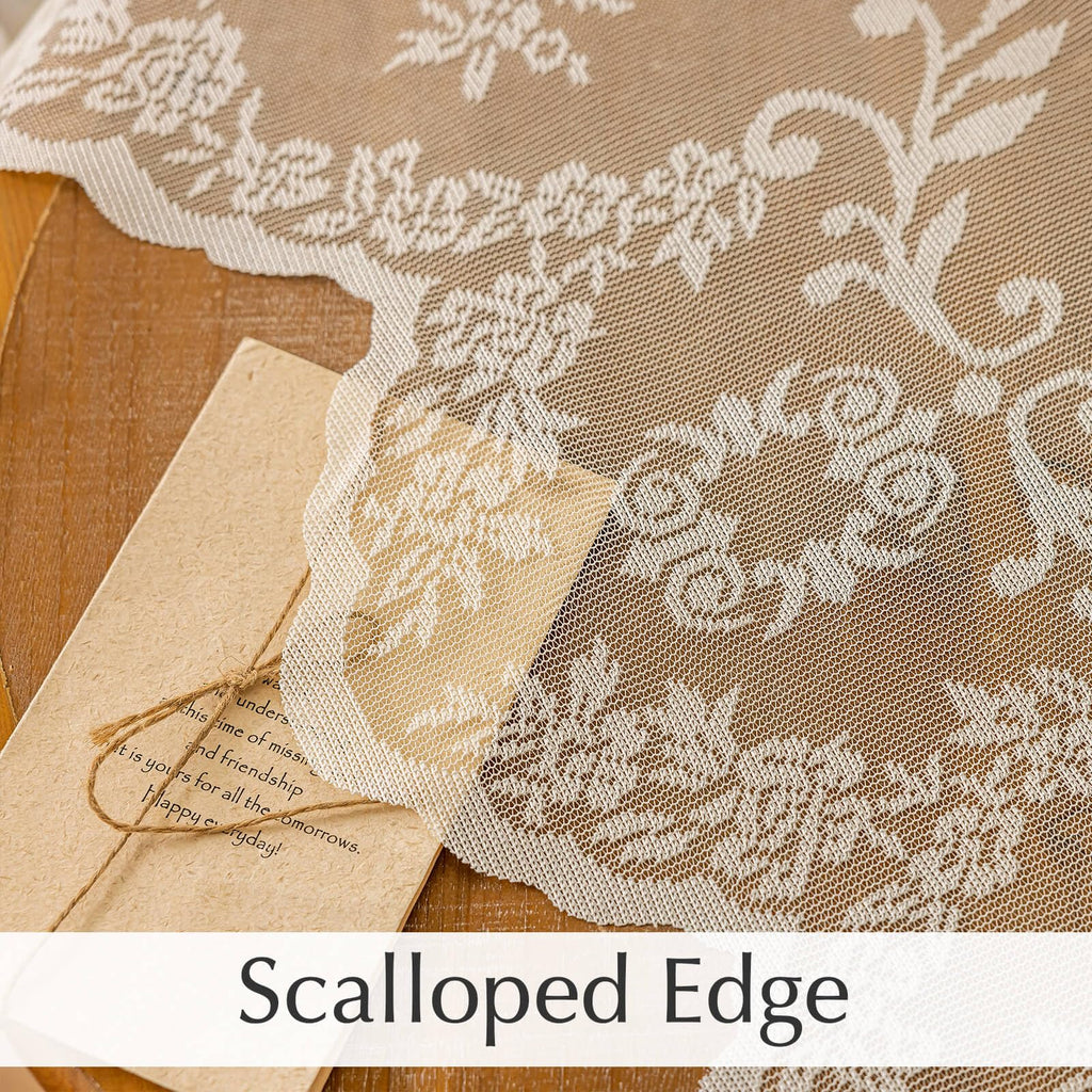 Cream Lace Curtains with Valances 84 Inches Long 2 Panels, Vintage French Floral Embroidered Semi Sheer Drapes Rod