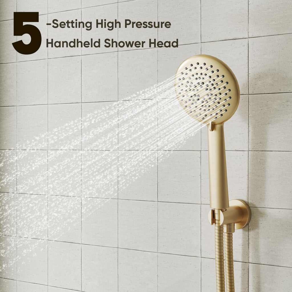 Shower System, 12" Shower Faucet Set with Handheld,Brushed Gold