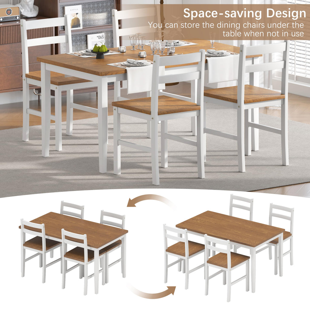 5 Piece Dining Table Set, Solid Wood Dining Table Set for 4, Farmhouse Table and 4 Chairs Set, 43.3'' Rectangular